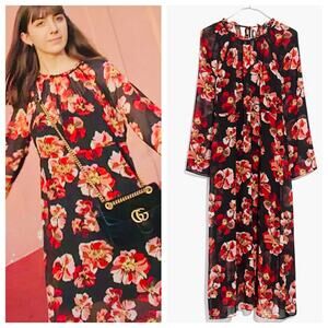 MADEWELL Bohemian Black & Red Floral Rose Summer Dress – Medium